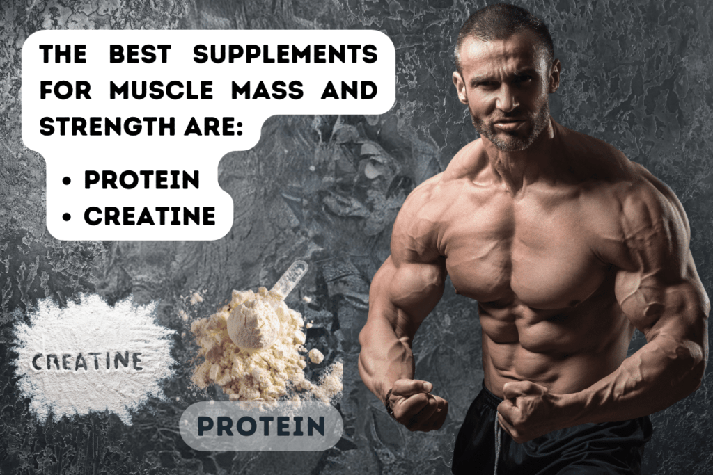 The best supplements for muscle mass and strength are protein and creatine